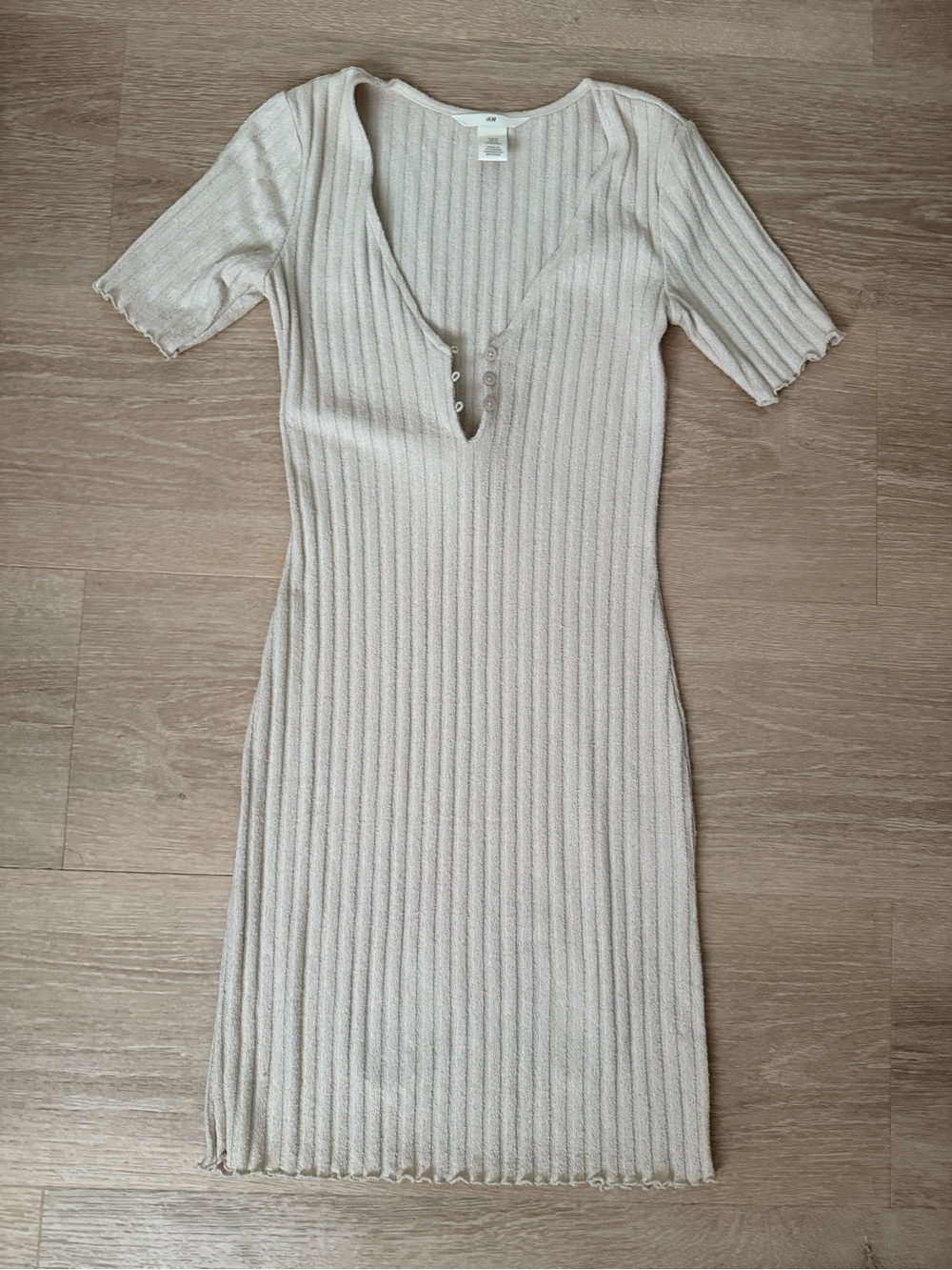H&M Ribbed mini Dress in Light Beige